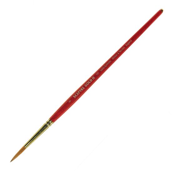 Picture of Winsor & Newton Sceptre Gold II Short-Handle Paint Brush 101, Size 6, Round Bristle, Sable Hair, Terracotta