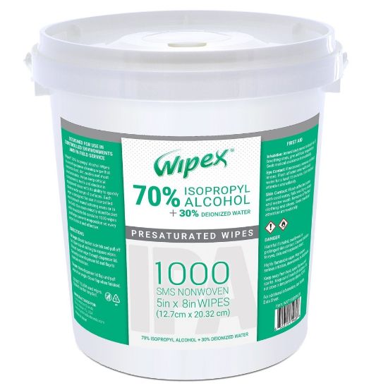 Picture of Wipex 70% Isopropyl Alcohol Wipes, 5in x 8in, Bucket Of 1,000 Wipes, Case Of 2 Buckets