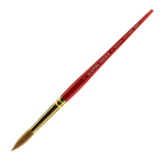 Picture of Winsor & Newton Sceptre Gold II Short-Handle Paint Brush 101, Size 14, Round Bristle, Sable Hair, Terracotta