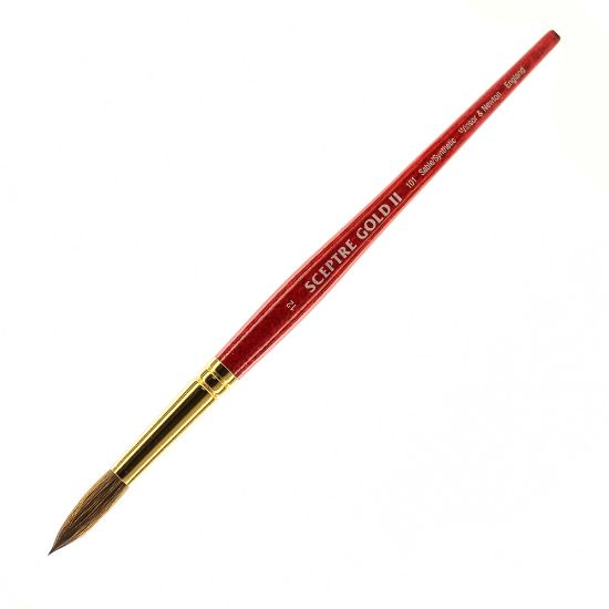 Picture of Winsor & Newton Sceptre Gold II Short-Handle Paint Brush 101, Size 12, Round Bristle, Sable Hair, Terracotta