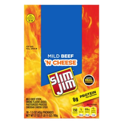 Picture of Slim Jim Beef And Cheese Packs, 1.5 Oz, Box Of 18 Packs