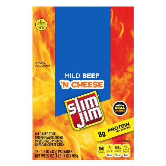 Picture of Slim Jim Beef And Cheese Packs, 1.5 Oz, Box Of 18 Packs