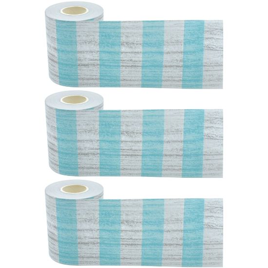 Picture of Teacher Created Resources Straight Rolled Border Trim, Vintage Blue Stripes, 50' Per Roll, Pack Of 3 Rolls