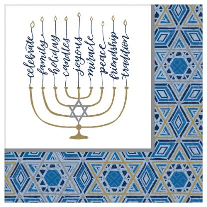 Picture of Amscan Hanukkah Festival Of Lights 2-Ply Dinner Napkins, 8in x 8in, Blue, Pack Of 72 Napkins