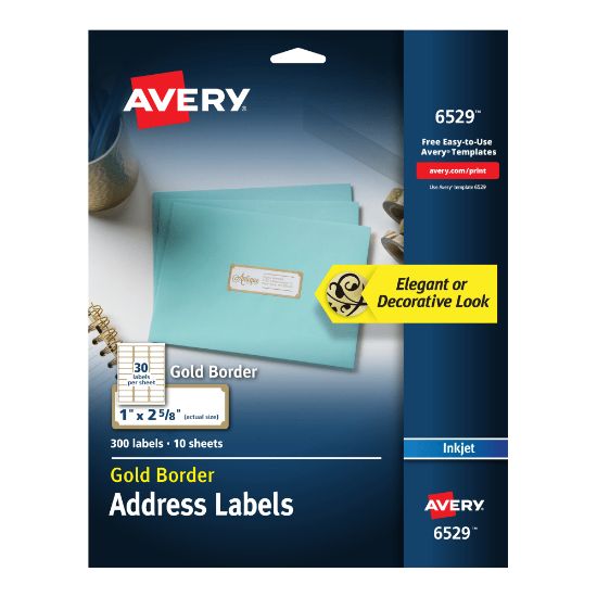 Picture of Avery Easy Peel Address Labels With Border, 1in x 2 5/8in, White/Gold, Pack Of 300 Labels