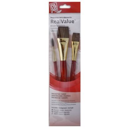 Picture of Princeton Real Value Series 9122 Red-Handle Brush Set, Assorted Sizes, Camel Hair, Red, Set Of 3