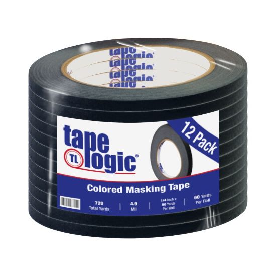 Picture of Tape Logic Color Masking Tape, 3in Core, 0.25in x 180ft, Black, Case Of 12