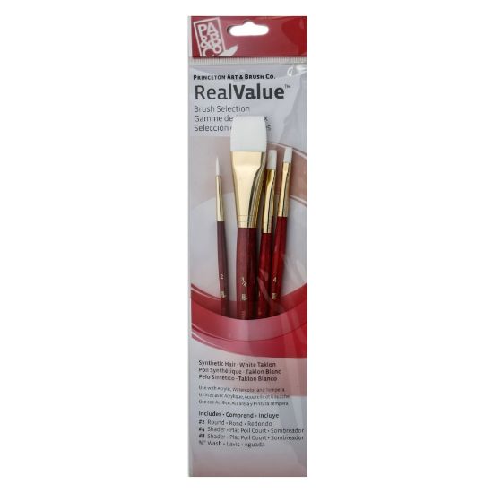 Picture of Princeton Real Value Series 9125 Red-Handle Brush Set, Assorted Sizes, Synthetic, Red, Set Of 4