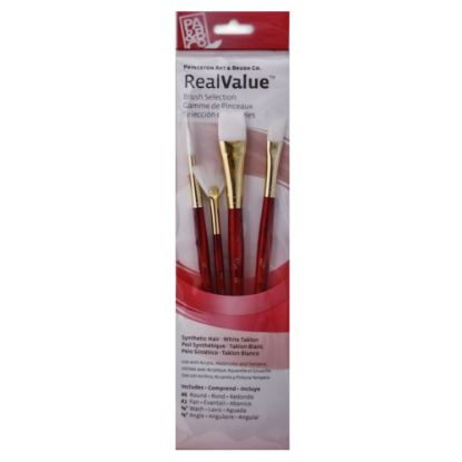 Picture of Princeton Real Value Series 9120 Red-Handle Brush Set, Assorted Sizes, Synthetic, Red, Set Of 4