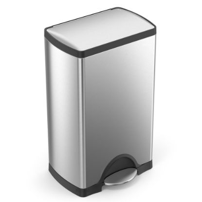 Picture of simplehuman Rectangular Metal Step Trash Can, 10 Gallons, 25-3/4inH x 15-12/16inH x 12-1/2inD, Brushed Stainless Steel