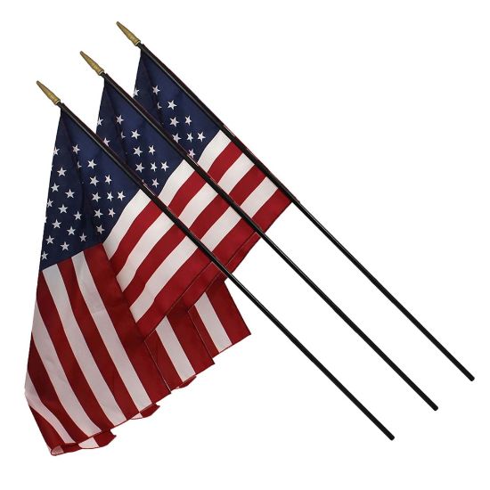 Picture of FlagZone Heritage U.S. Classroom Flags With Staffs, 16in x 24in, Pack Of 3 Flags