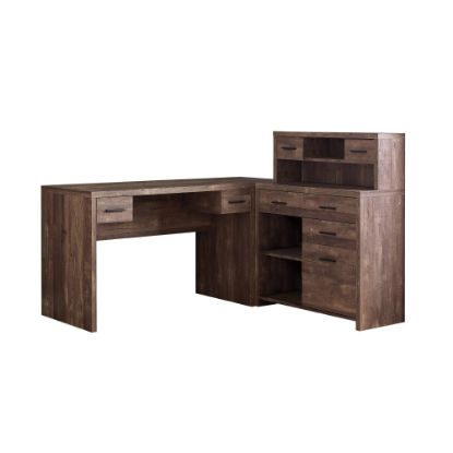 Picture of Monarch Specialties 63inW L-Shaped Corner Desk With Hutch, Brown Woodgrain