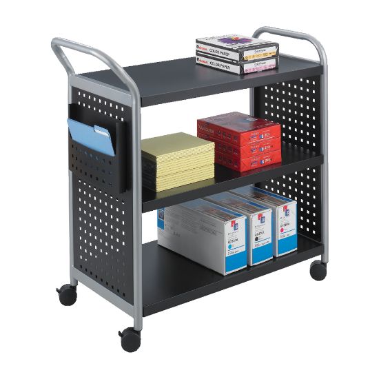 Picture of Safco Scoot 3-Shelf Steel Utility Cart, 38inH x 31inW x 13inD, Black/Silver