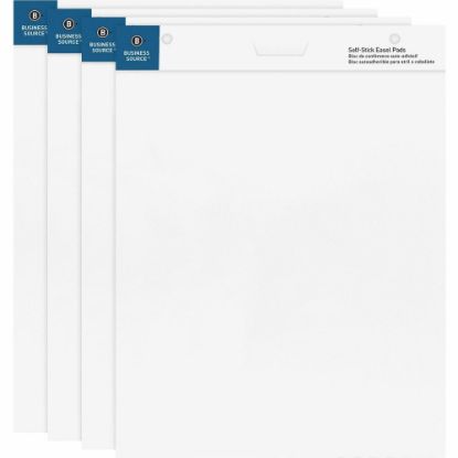 Picture of Business Source 25inx30in Self-stick Easel Pads - 30 Sheets - Plain - 25in x 30in - White Paper - Cardboard Cover - Self-stick - 4 / Carton