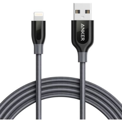 Picture of Anker PowerLine+ Lightning 6ft Gray USB-A to Lightning Cable A8122 - 6 ft Lightning/USB Data Transfer Cable for iPhone, iPad, iPod - First End: 1 x USB Type A - Male - Second End: 1 x Lightning - Male - MFI - Gray