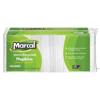 Picture of Marcal Luncheon Napkins, 11-3/8inH x 10-1/2inW, 100% Recycled, Pack Of 400