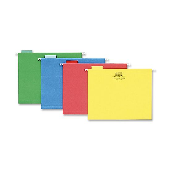 Picture of Sparco 1/5-Cut Color Hanging File Folders, Letter Size, Assorted, Box Of 25