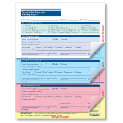 Picture of ComplyRight Employee Warning Reports, Consecutive, 4-Part, 8 1/2in x 11in, Pack Of 50