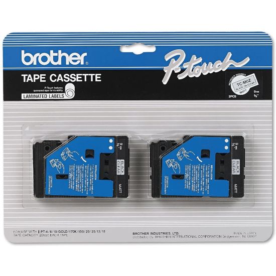 Picture of Brother TCM-OZ Black-On-Clear Matte Tapes, 0.38in x 25ft, Pack Of 2