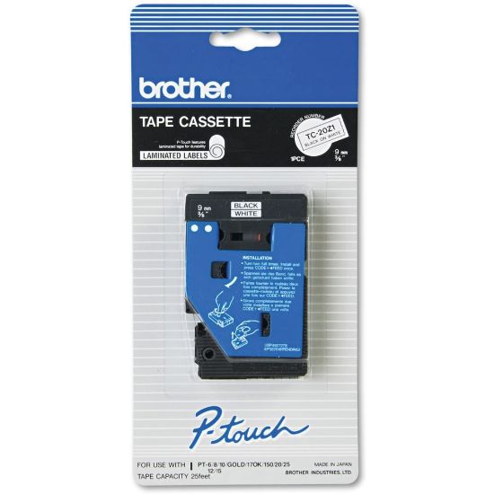 Picture of Brother TC-20Z1 Black-On-White Tape, 0.38in x 25ft