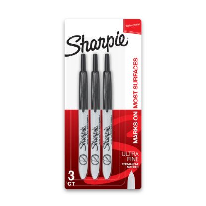 Picture of Sharpie Retractable Permanent Markers, Ultra-Fine Point, Black, Pack Of 3 Markers