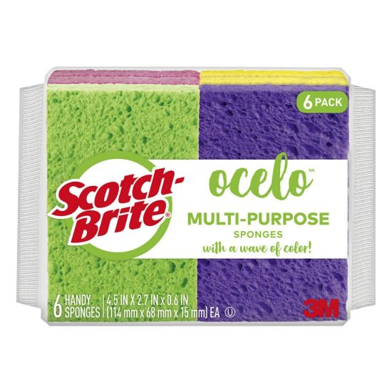 Picture of ocelo Scotch-Brite Multipurpose Sponges, 6 Scrubbing Sponges, Assorted Colors, Great For Washing Dishes and Cleaning Kitchen