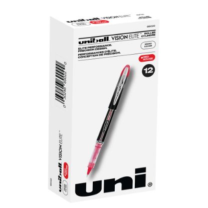 Picture of uni-ball Vision Elite Liquid Ink Rollerball Pens, Micro Point, 0.5 mm, Black Barrel, Red Ink, Pack Of 12