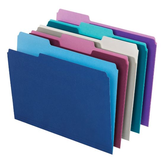 Picture of Office Depot Brand 2-Tone File Folders, 1/3 Cut, Letter Size, Assorted Jewel Tone Colors, Box Of 100