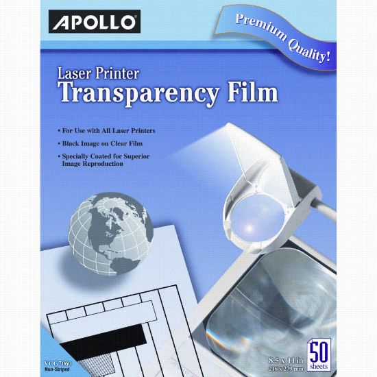 Picture of Apollo Laser Printer Transparency Film, 8 1/2in x 11in, Box Of 50 Sheets