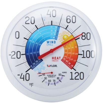 Picture of Taylor 13.25in Wind Chill/Heat Index Thermometer & Hygrometer - Hygrometer/Thermometer - Temperature, Humidity - Multicolor