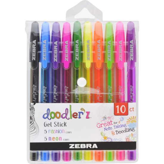 Picture of Zebra Pen doodler"z Gel Pens, Pack Of 10, Medium Point, 1.0 mm, Assorted Ink Colors