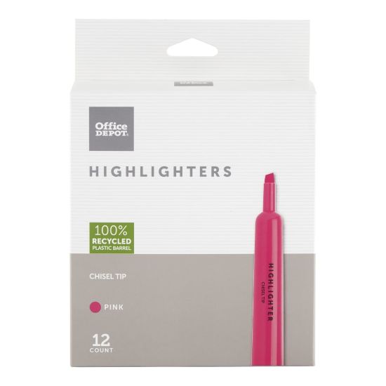 Picture of Office Depot Brand Chisel-Tip Highlighter, 100% Recycled Plastic Barrel, Fluorescent Pink, Pack Of 12