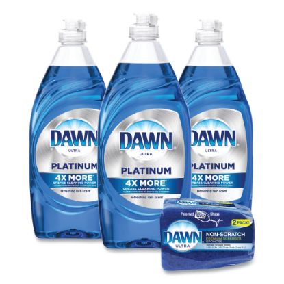 Picture of Dawn Platinum Liquid Dish Detergent, Refreshing Rain Scent, 24 Oz, Carton Of 3 Bottles/2 Sponges