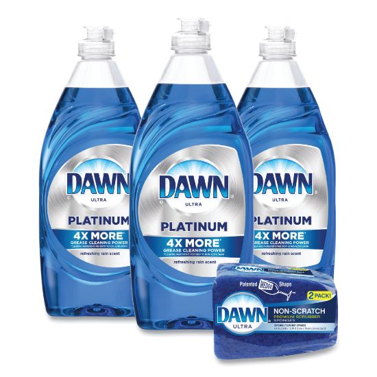 Picture of Dawn Platinum Liquid Dish Detergent, Refreshing Rain Scent, 24 Oz, Carton Of 3 Bottles/2 Sponges