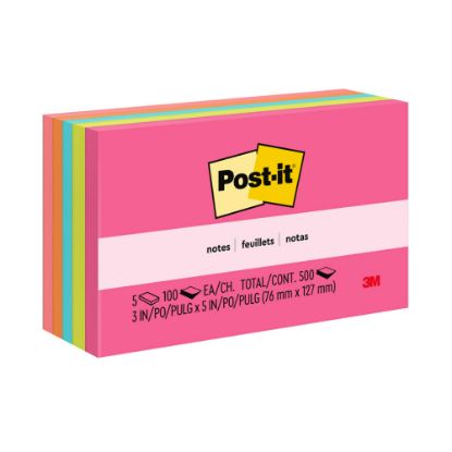 Picture of Post-it Notes, 3 in x 5 in, 5 Pads, 100 Sheets/Pad, Clean Removal, Poptimistic Collection