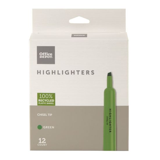 Picture of Office Depot Brand Chisel-Tip Highlighter, 100% Recycled Plastic Barrel, Green, Pack Of 12