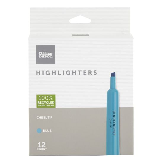 Picture of Office Depot Brand Chisel-Tip Highlighter, 100% Recycled Plastic Barrel, Fluorescent Blue, Pack Of 12