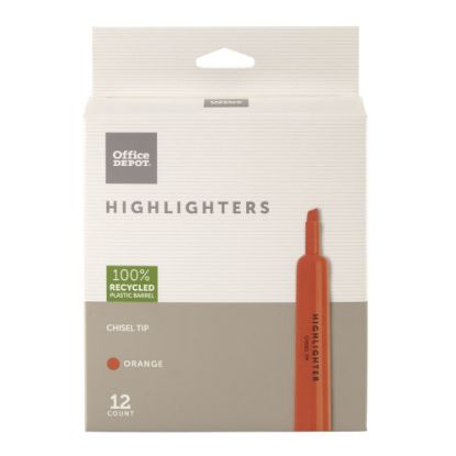 Picture of Office Depot Brand Chisel-Tip Highlighter, 100% Recycled Plastic Barrel, Fluorescent Orange, Pack Of 12