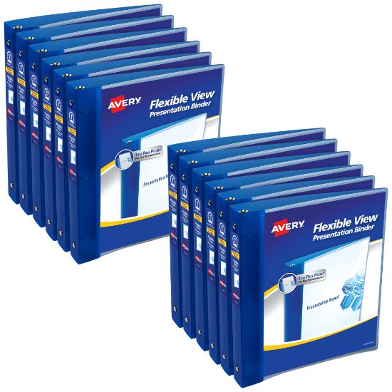 Picture of Avery Flexible View 3 Ring Binder, 1in Round Rings, Blue, Pack Of 12 Binders