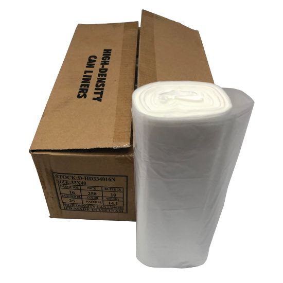 Picture of Island Plastic Bags High-Density Trash Liners, 33 Gallons, Case Of 250 Liners