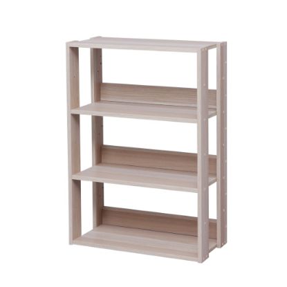 Picture of IRIS Mado 35inH 3-Tier Wide Open Shelving Unit, Light Brown