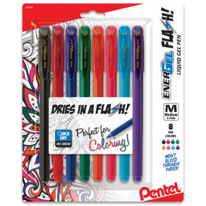 Picture of EnerGel Flash Liquid Gel Stick Pens, Medium Point, 0.7 mm, Assorted Colors, Pack Of 8