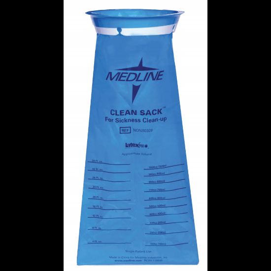 Picture of Medline Emesis Bags, Clean Sack, 2 1/8in x 2 1/8in x 2 1/8in, Blue, 24 Bags Per Pack, Case Of 6 Packs