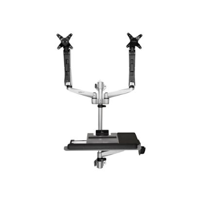 Picture of StarTech.com Wall Mounted Computer Workstation - Premium - Articulating Dual Monitor Arm - Keyboard Arm - Wall Mount Sit Stand Desk - Compact wall mounted computer workstation for dual monitors up to 30in (up to 19.8lb/9kg per display