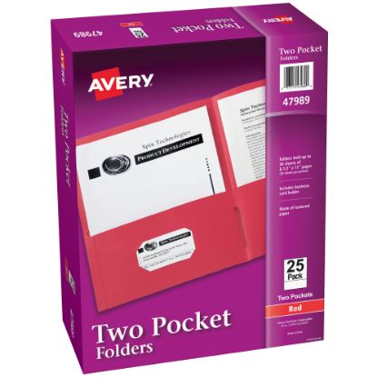 Picture of Avery Paper 2-Pocket Folders, 8-1/2in x 11in, Red, Pack Of 125 Folders