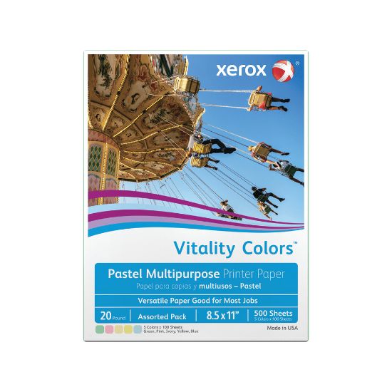 Picture of Xerox Vitality Colors Color Multi-Use Printer & Copy Paper, Assorted Pastels, Letter (8.5in x 11in), 500 Sheets Per Ream, 20 Lb, 30% Recycled