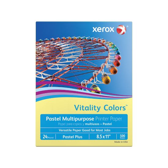 Picture of Xerox Vitality Colors Pastel Plus Color Multi-Use Printer & Copy Paper, 1 Ream, Yellow, Letter (8.5in x 11in), 500 Sheets Per Ream, 24 Lb, 30% Recycled