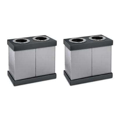 Picture of Alpine Industries Plastic 2-Compartment Indoor Trash And Recycling Bins, 28 Gallons, Black, Pack Of 2 Bins