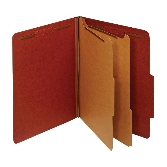 Picture of Office DepotBrand Pressboard Classification Folders With Fasteners, 2 Dividers, Letter Size (8-1/2in x 11in), 2in Expansion, 100% Recycled, Red, Box Of 10