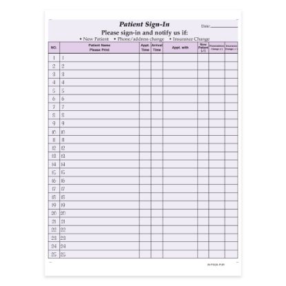 Picture of HIPAA Compliant Patient/Visitor Privacy 2-Part Sign-In Sheets, 8-1/2in x 11in, Purple, Pack Of 250 Sheets